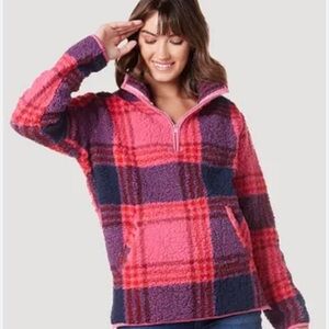 Wrangler retro pink plaid fleece pullover NWOT
